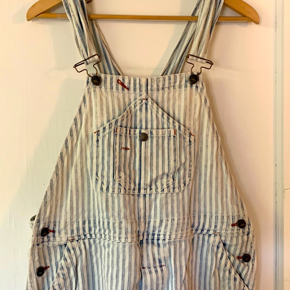 Faherty Topsail striped overalls. Cotton denim. Size L / EUC